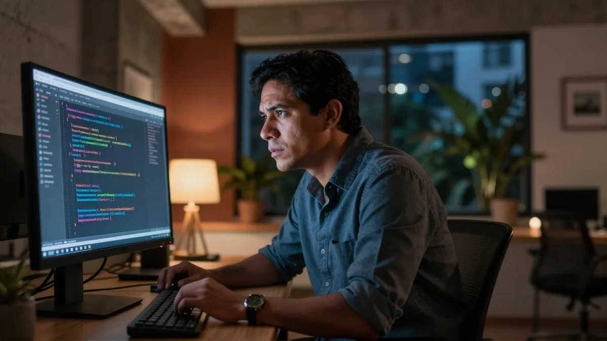 Pantalla con código heredado sin documentación, comentarios crípticos